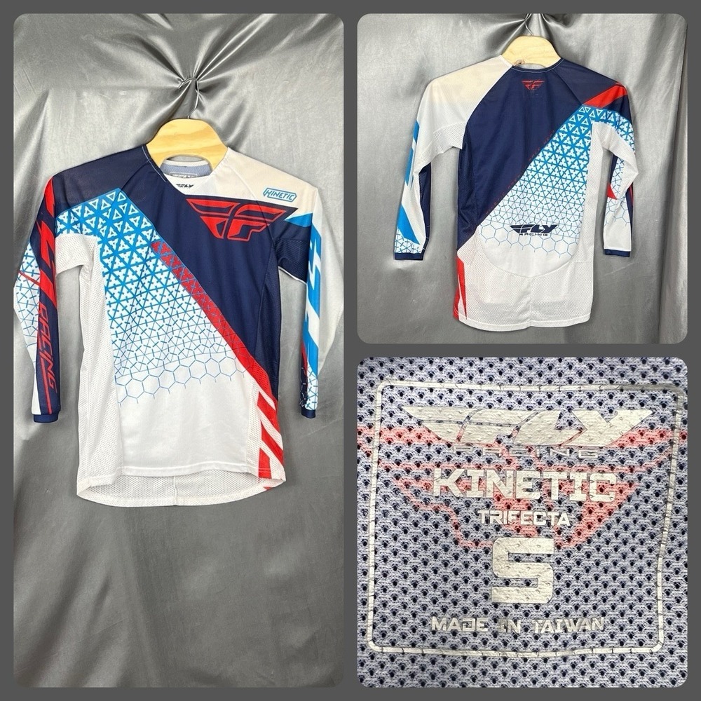 Fly Racing Kinetic Trifecta Jersey Men's S‎ Mesh Red/White/Blue #104096 MX Gear